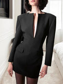 Deep V-Neck Tight Waist Suit Dress