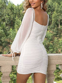 Hepburn Style Shiny Deep V Hip Mini Dress