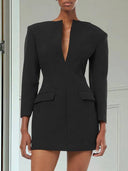 Deep V-Neck Tight Waist Suit Dress