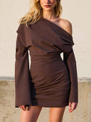 Off-shoulder High Waist Pleated Mini Dress