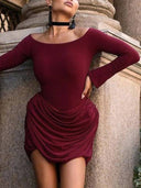 Off-shoulder Waist Pleated Mini Dress