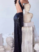 Sequined Hollow Slit Maxi Dress