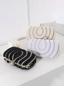 Vintage Ladies Pearl Evening Bag Handmade Beaded Embroidery Bag