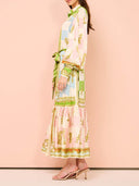 Unique Vintage Floral Lapel Single Breasted Midi Dress