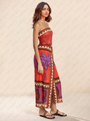 Unique Palm Tree Floral Off-Shoulder Midi Dress