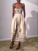 Printed Hollow Midi Dress