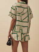 Unique Delicate Printed Loose Button Up Top Shorts Set