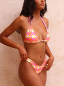 Sexy Abstract Geometric Print Tie Bikini Set