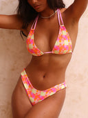 Sexy Abstract Geometric Print Tie Bikini Set