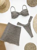 Striped Bikini Overskirt Three-piece Set