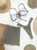 Striped Bikini Overskirt Three-piece Set