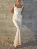 Lace Top High Waist Fishtail Dress Suit