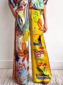 Unique Print Elastic Waist Pocket Pants