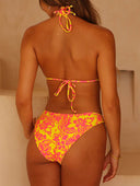 Fresh Floral Print Halter Neck Bikini Set