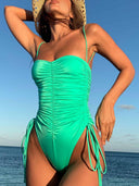 Pleated Sexy Drawstring One-Piece Swimsuit