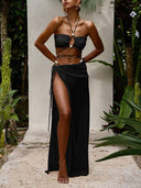 Halter Neck Three-Piece Bikini Beach Dress Set