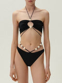 Halter Neck Three-Piece Bikini Beach Dress Set