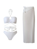 Halter Neck Three-Piece Bikini Beach Dress Set