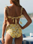 Small Fresh Floral High Waist Split Swimsuit Set