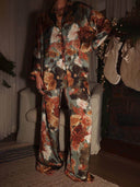 Modern Bouquet Unique Print Elastic Waist Pocketed Wide Leg Pants