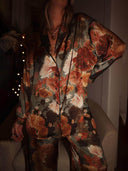 Modern Bouquet Unique Print Elastic Waist Pocketed Wide Leg Pants
