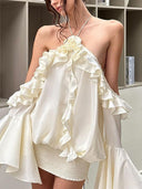 Off-the-shoulder Ruffled Horn Sleeve Dress