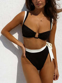 Lace-up Contrast Bow Two-piece Swimsuit