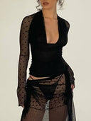 Polka Dot Lace See-Through Top T-Shirt