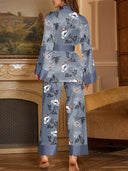 Printed Satin Long-Sleeve Pants Two-Piece Home Wear