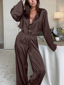 Lace-Up Cardigan Long-sleeved pants Homewear Two-piece Set