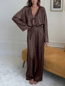 Lace-Up Cardigan Long-sleeved pants Homewear Two-piece Set