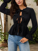 Sexy Hollow  Lace-up T-shirt Cardigan