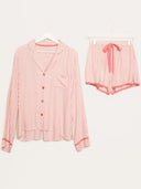 Loose Striped Patchwork Long-Sleeved Shorts Pajama Set
