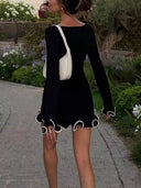 Unique Rolled Hem Round Neck Slim Fit Mini Dress