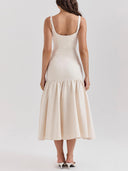 Graceful Square Neck Wide Strap Drop Waist Midi Dress