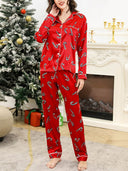 Christmas Candy Pattern Silk-Like Pajama Set
