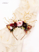 Burgundy Flower Christmas Reindeer Headband
