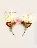 Pink Forest Christmas Reindeer Headband