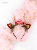 Pink Forest Christmas Reindeer Headband