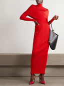 Red Elegant Wrap Effect Layered Pleated Maxi Dress