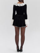 Elegant Velvet Lace Trimmed Mini Dress