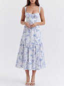 Strap A-Hem Floral Midi Dress