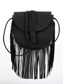 Woven Semi Circular Leather Tassel Crossbody Bag