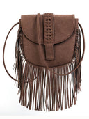 Woven Semi Circular Leather Tassel Crossbody Bag