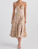 Rose Print Herringbone Slip Dress