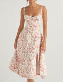 Rose Print Herringbone Slip Dress