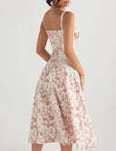 Rose Print Herringbone Slip Dress