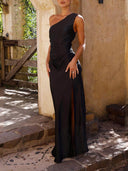 Temperament Slim Fit One Shoulder Split Satin Dress