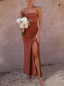 Fashionable Slit Suspender Dress