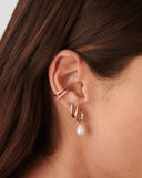 Solid Gold Pearl Drop Mini Hoop Earrings